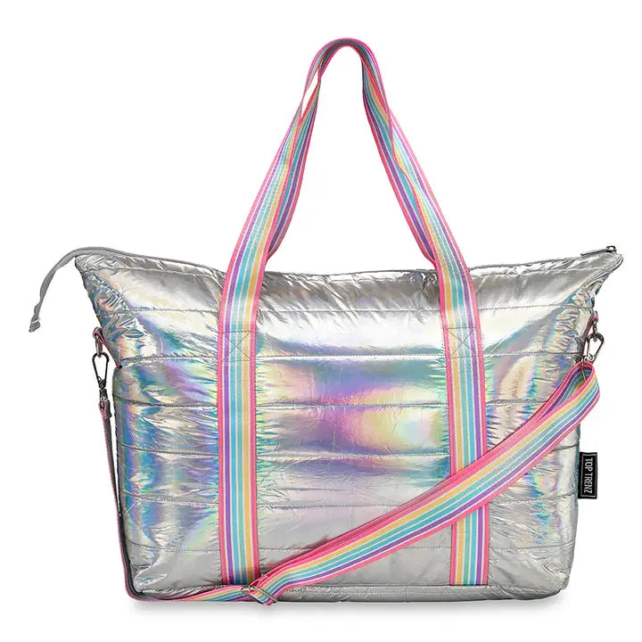 IRIDESCENT PUFFER TOTE W/CANDY STRAP