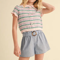 HEART & ARROW TWEEN COLLARED CROP KNIT TOP