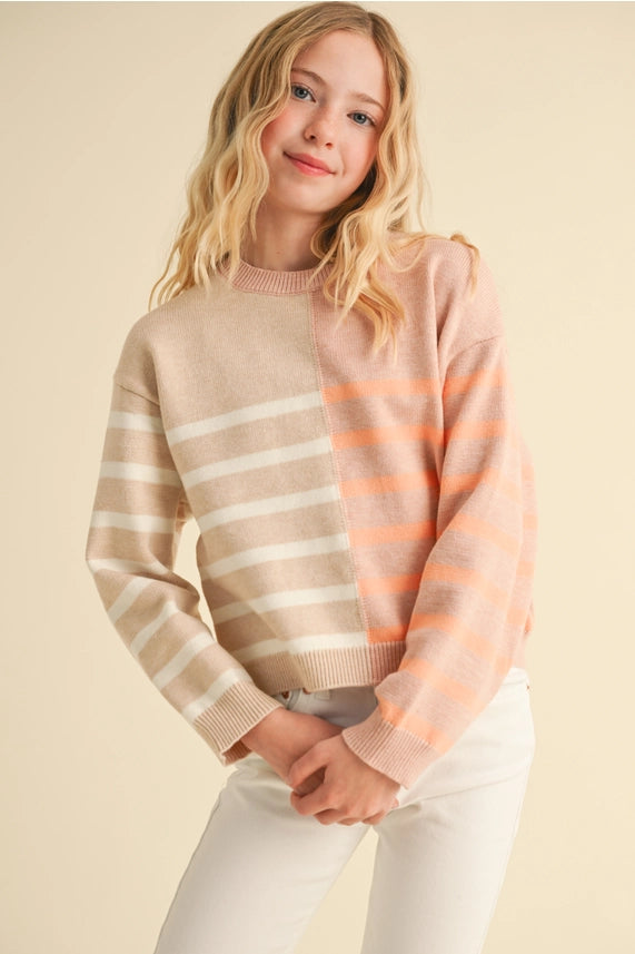 HEART AND ARROW TWEEN CREWNECK COLORBLOCK PULLOVER
