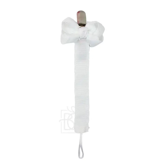 BEYOND CREATIONS CROCHET EDGE PACIFIER CLIP WITH DETACHABLE BOW WHITE WITH WHITE