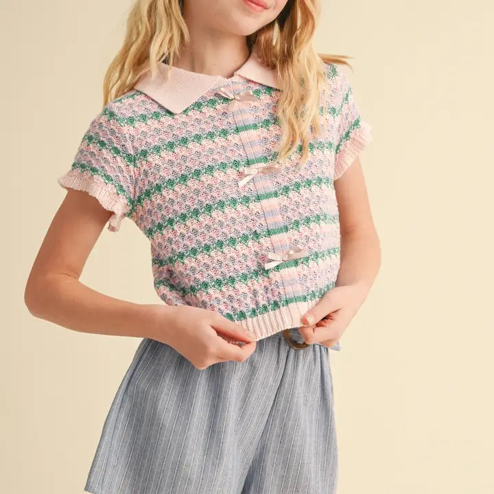 HEART & ARROW TWEEN COLLARED CROP KNIT TOP