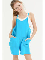 TWO POCKET COTTON OVERALL ROMPER BLUE
