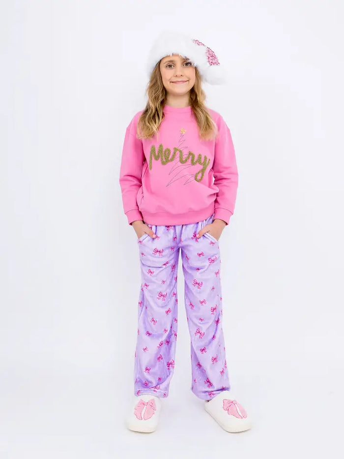 PREPPY GOOSE HOLIDAY BOWS PLUSH PANT