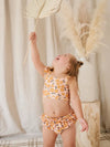 BABY SPROUTS GIRLS TWO-PIECE RUFFLE SWIM IN GOLD FLORAL