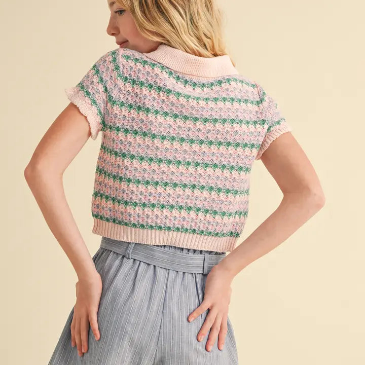 HEART & ARROW TWEEN COLLARED CROP KNIT TOP