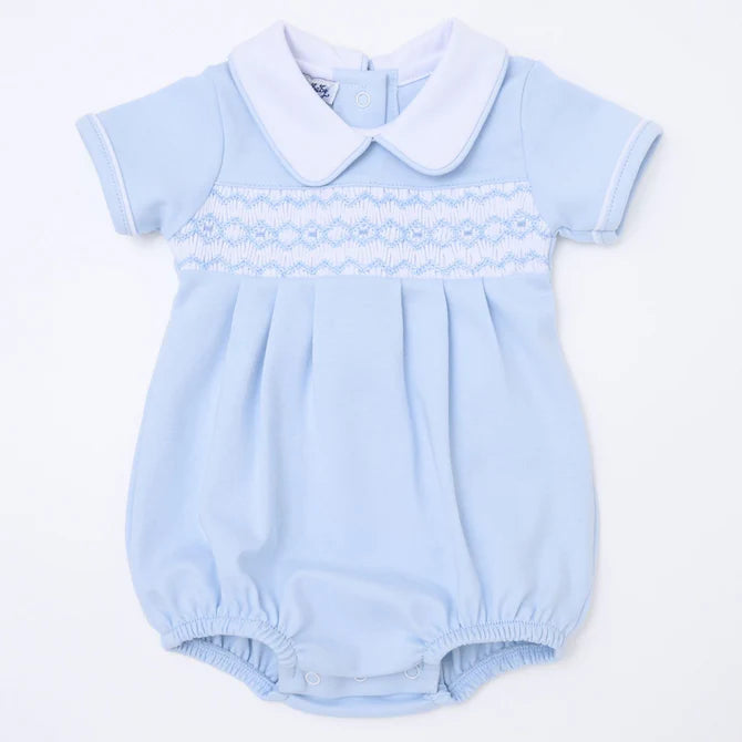 MAGNOLIA BABY HAZEL AND HUDSON SMOCKED COLLARED BUBBLE