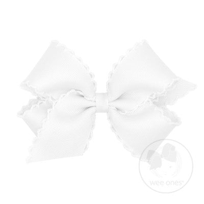 WEE ONES MONOTONE MOONSTITCH WHITE WITH WHITE STITCHING GROSGRAIN BOW WHW