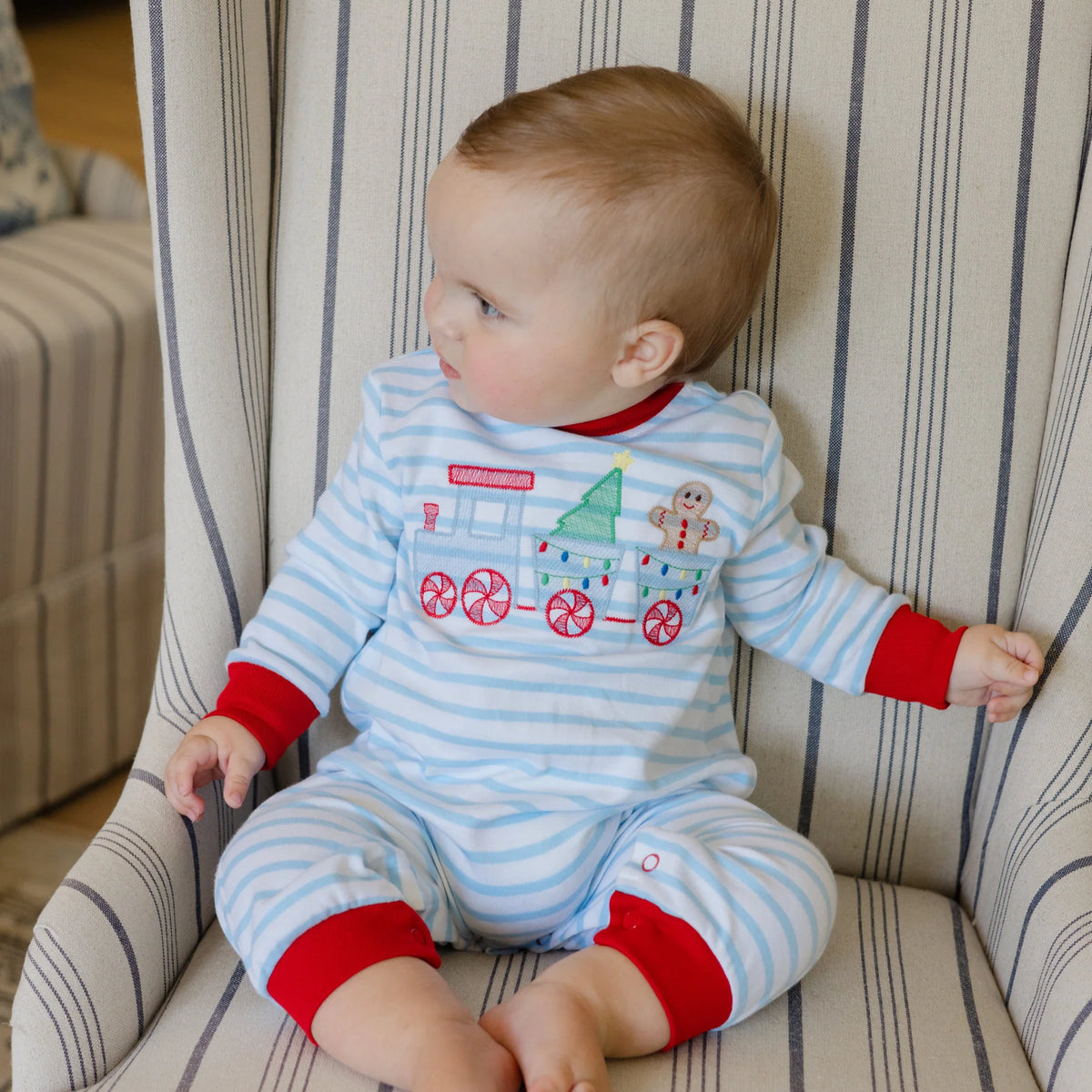 THE BAILEY BOYS GINGERBREAD EXPRESS KNIT ROMPER