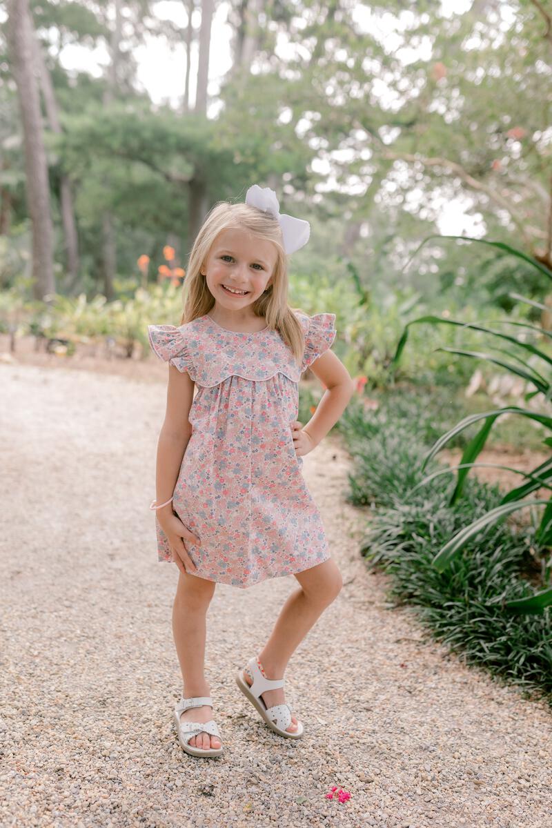 KREWE PINK FLORAL DRESS WITH GINGHAM BOW