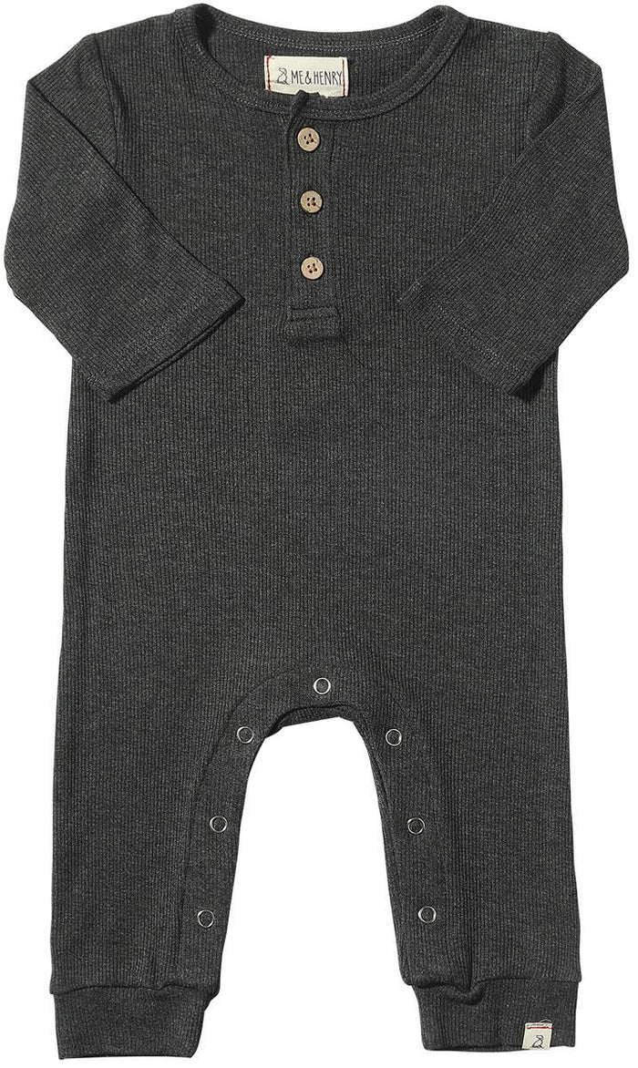 ME & HENRY MASON RIBBED HENLEY ROMPER CHARCOAL
