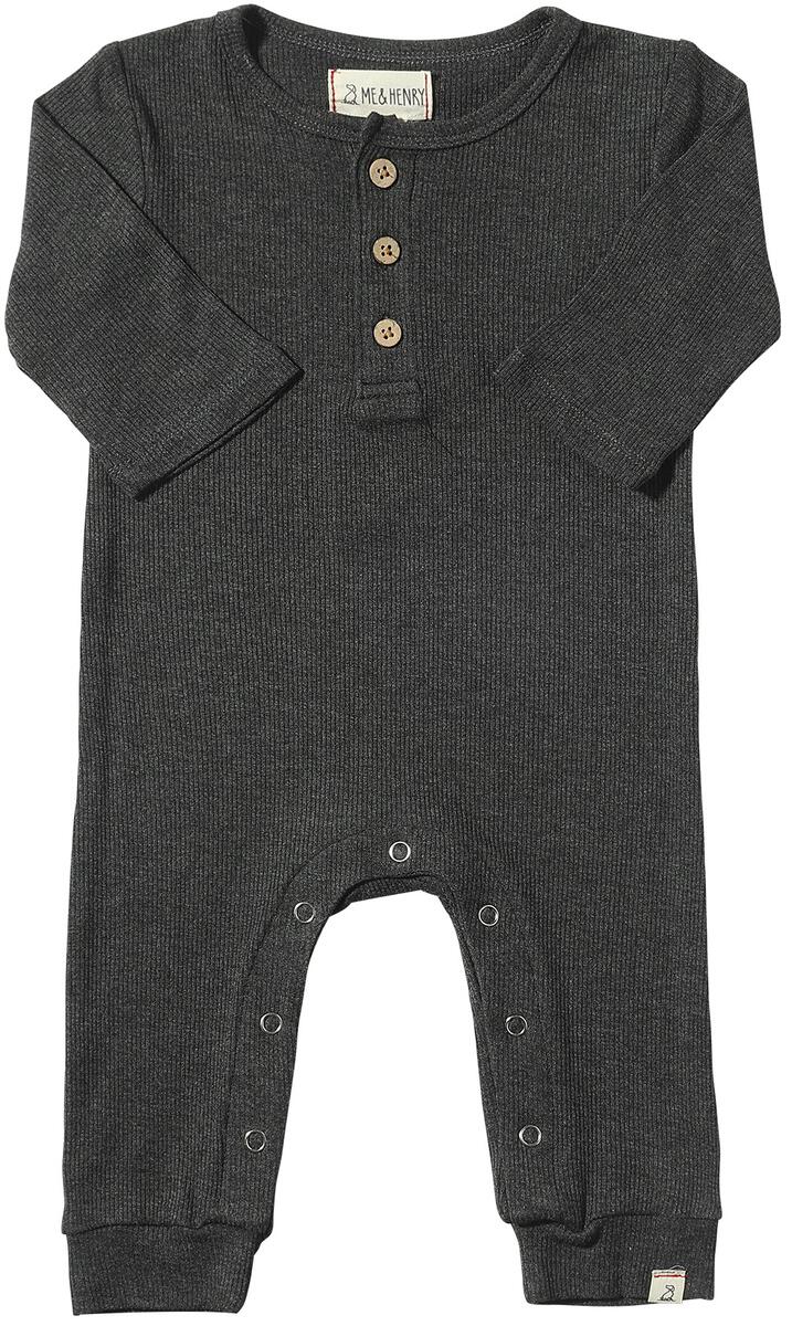 ME & HENRY MASON RIBBED HENLEY ROMPER CHARCOAL