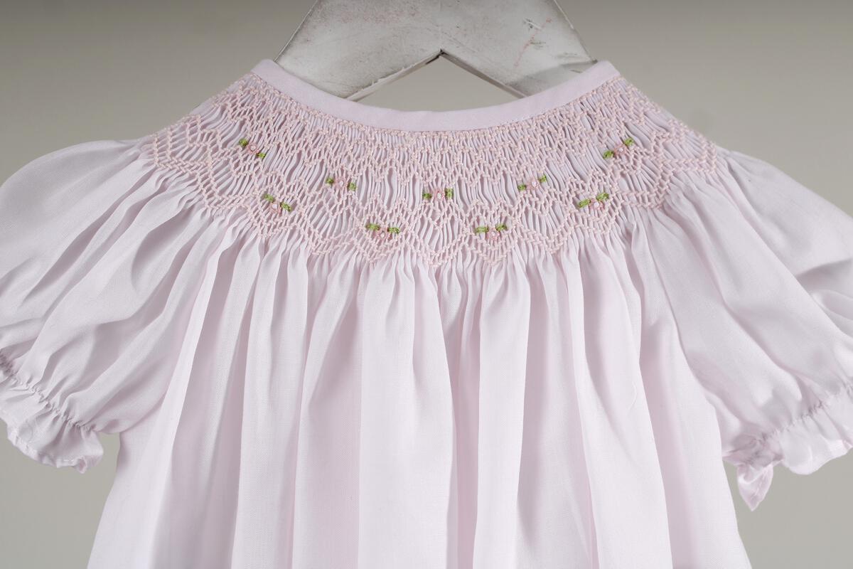 Baby Blessings Light Pink Geometric Iris Dress With Bonnet