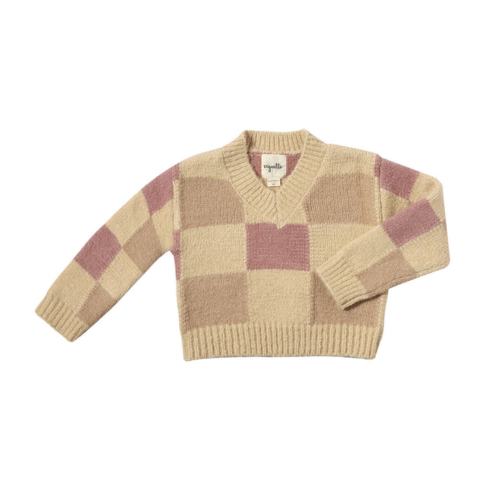 VIGNETTE JACKIE SWEATER ROSE CHECKER