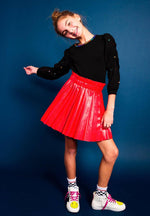 LOLA AND THE BOYS RED PLEATED VEGAN LEATHER MINI SKIRT