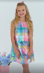 LOLA AND THE BOYS SEQUIN PLAID PASTEL DRESS