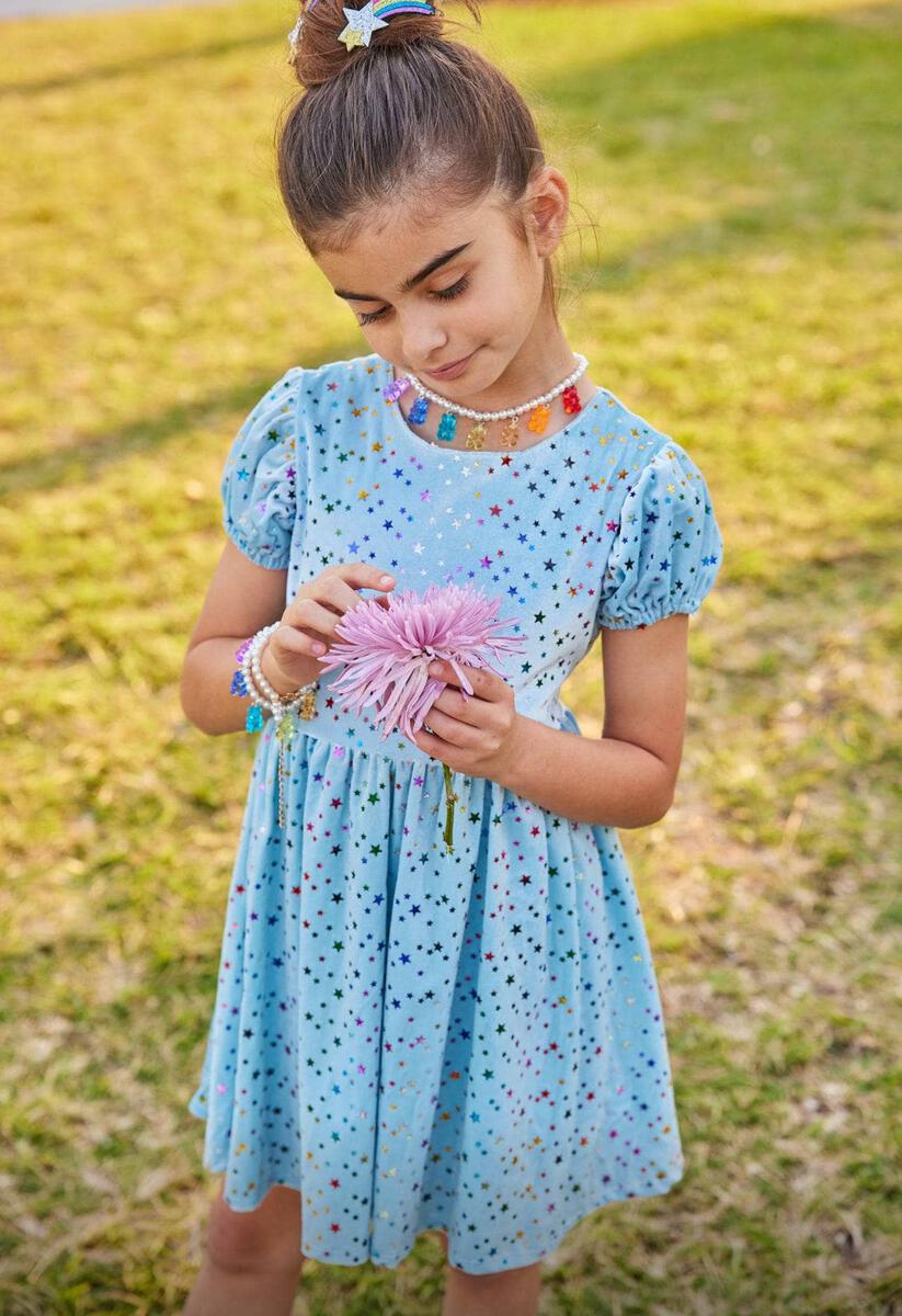 LOLA AND THE BOYS RAINBOW STAR VELOUR DRESS