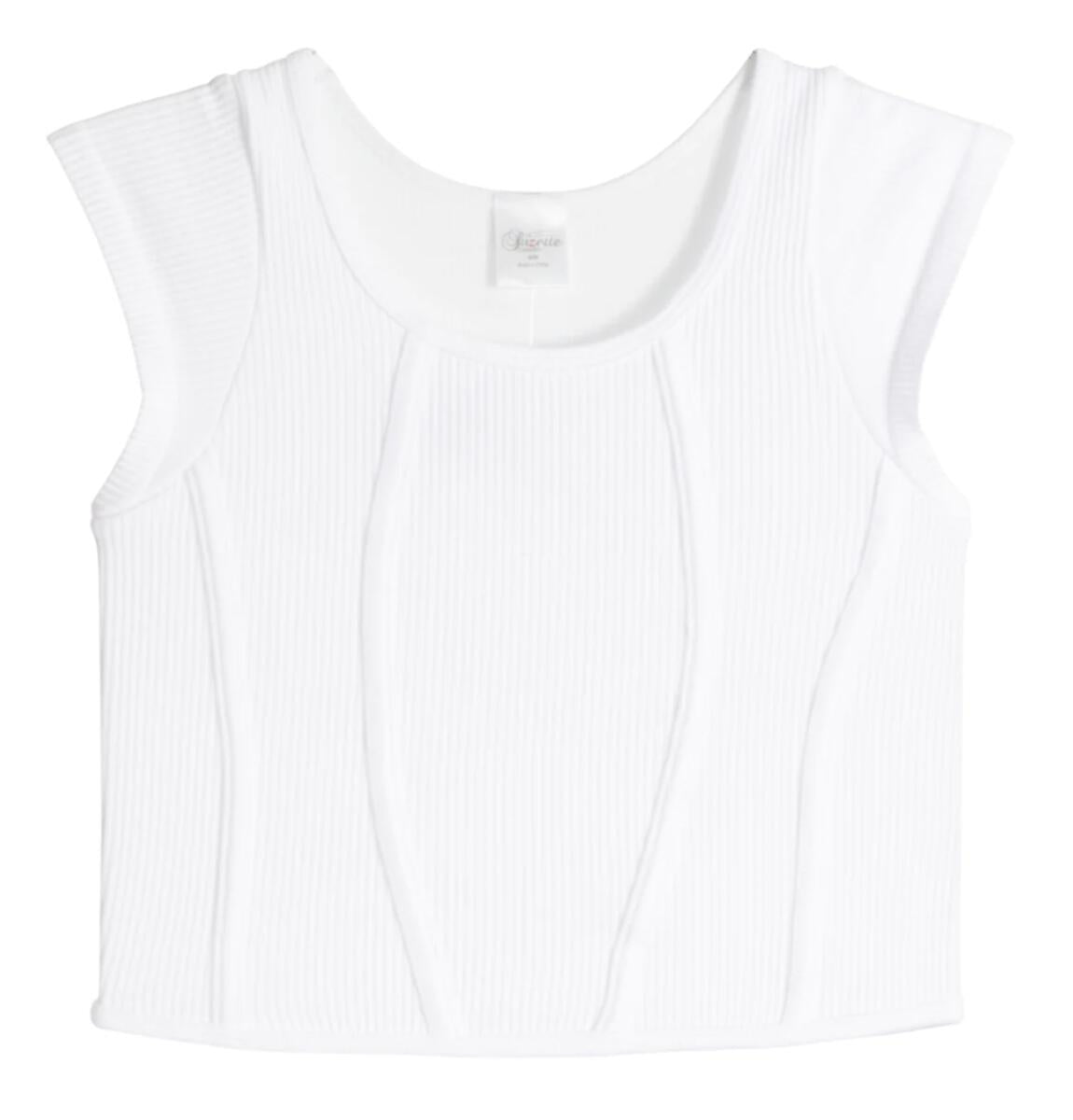 SUZETTE COLLECTION CROPPED RIBBED CAP SLEEVE TOP WHITE