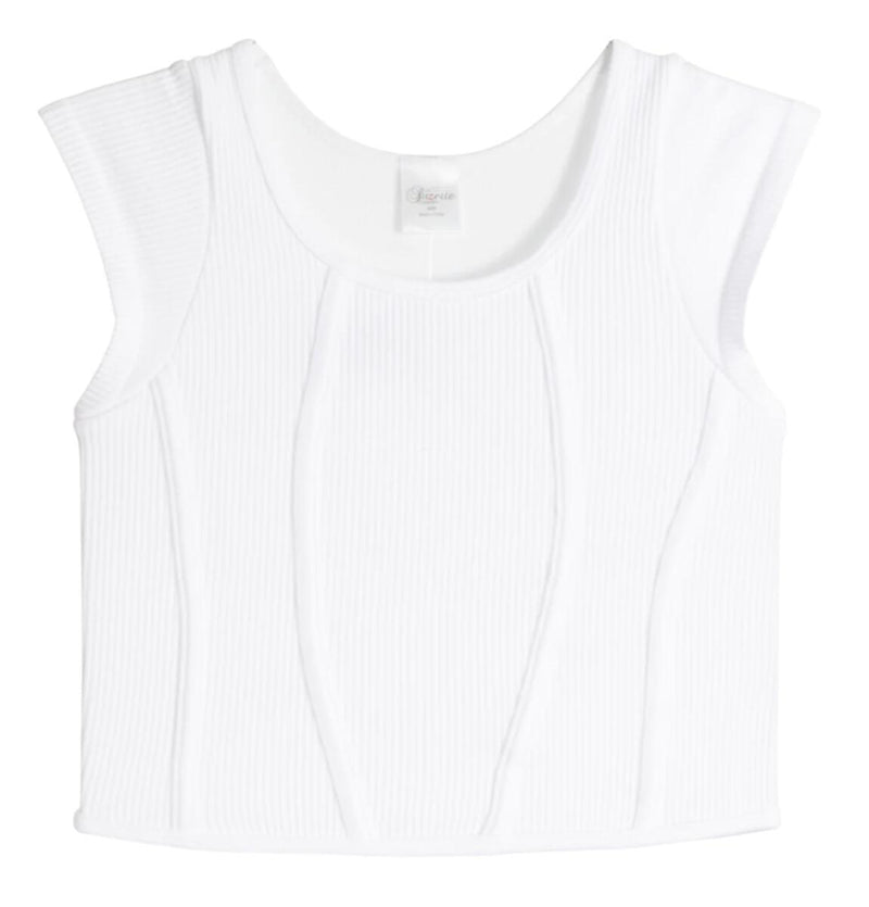 SUZETTE COLLECTION CROPPED RIBBED CAP SLEEVE TOP WHITE