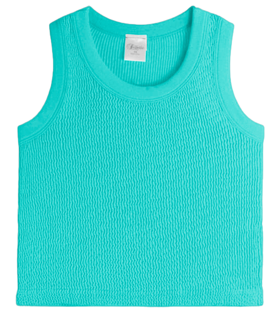 SUZETTE COLLECTION CROPPED SMOCKED TANK TURQUOSIE