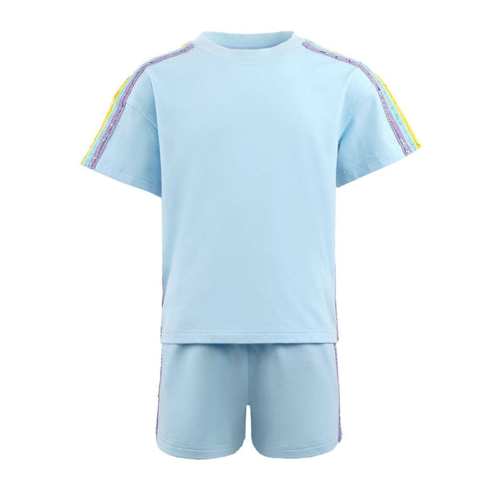 LOLA AND THE BOYS BLUE RAINBOW STRIPE SHORT SET