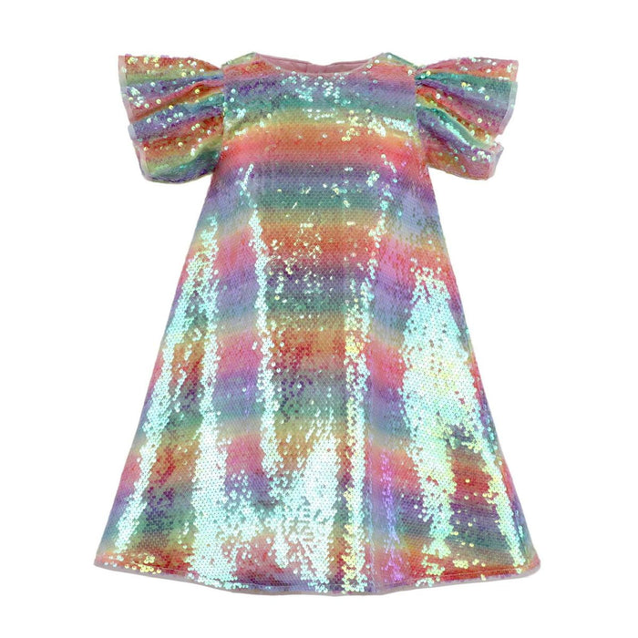 LOLA AND THE BOYS SEQUIN RAINBOW SHIMMER DRESS