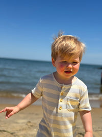 ME & HENRY MARTINGALE HENLEY ROMPER GREY/CREAM STRIPE