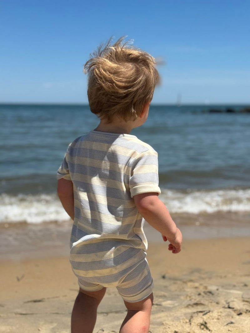 ME & HENRY MARTINGALE HENLEY ROMPER GREY/CREAM STRIPE