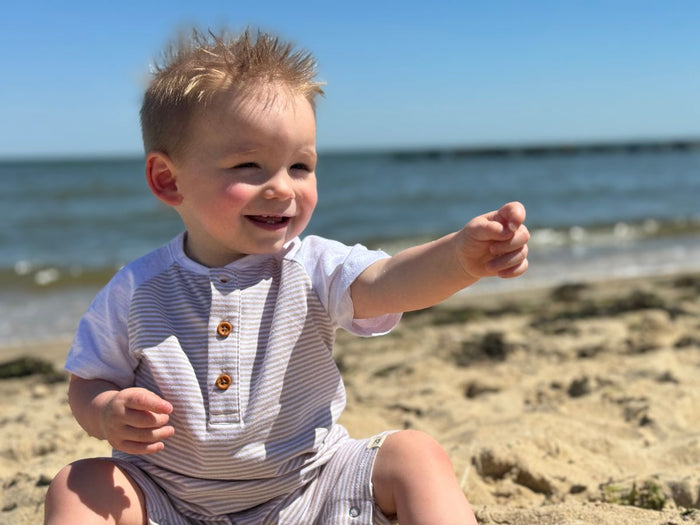 ME & HENRY RAGLAN ROMPER BEIGE/WHITE STRIPE