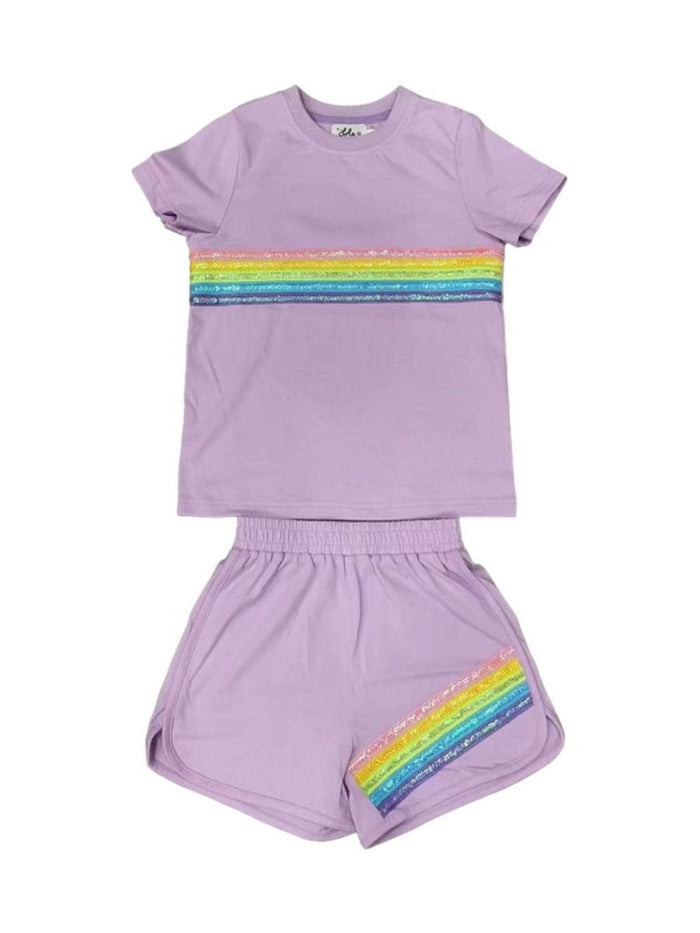 LOLA AND THE BOYS LAVENDER RAINBOW SEQUIN SHORT SET