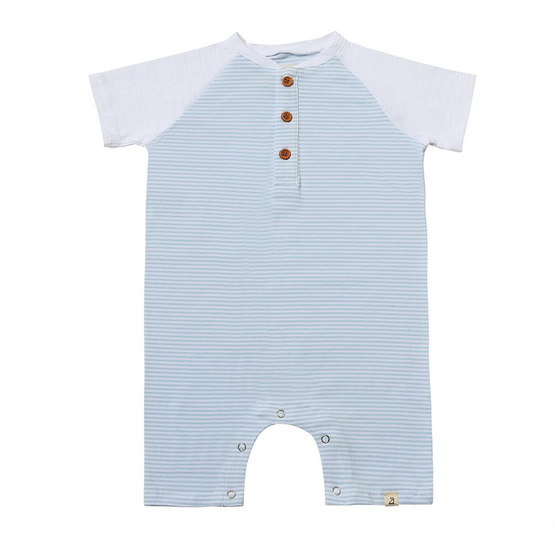 ME & HENRY AFLOAT RAGLAN ROMPER BLUE/WHITE STRIPE