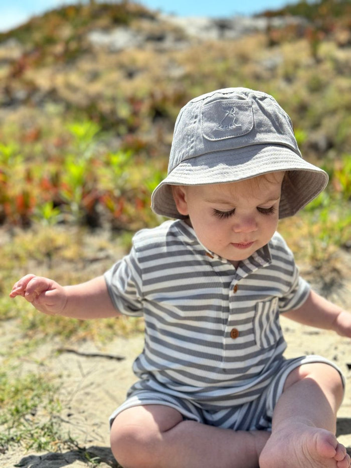 ME & HENRY CAMBORNE HENLEY ROMPER GREY/WHITE STRIPE RIB