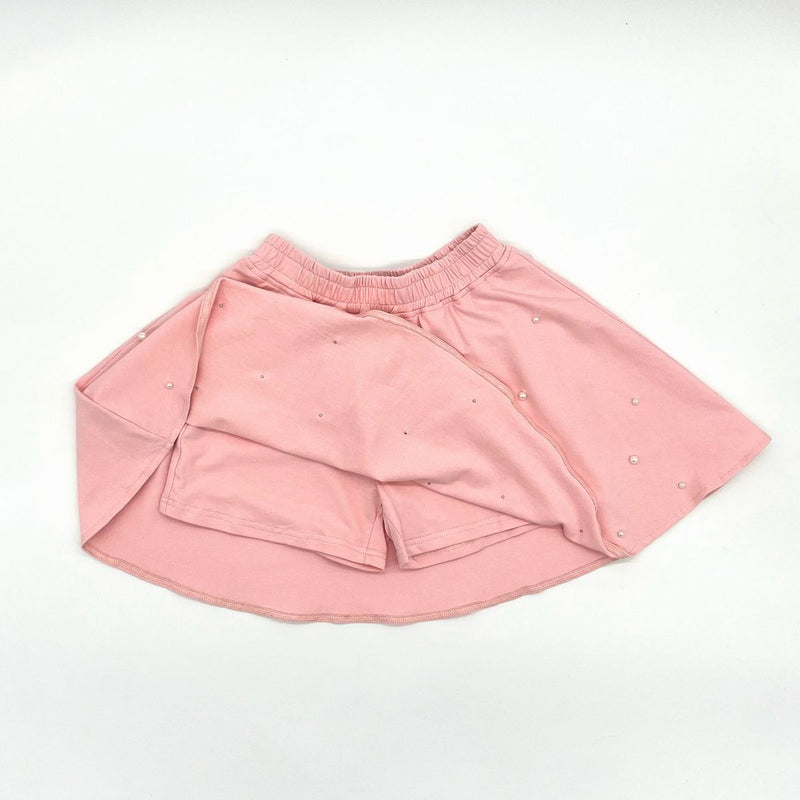 BLENDED SPIRIT PINK PUFF SLEEVE PEARL SKORT SET PINK