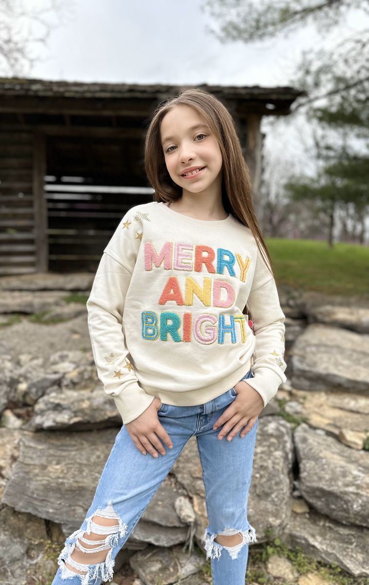 PAPER FLOWER MERRY & BRIGHT CHENILLE GRAPHIC SWEATSHIRT