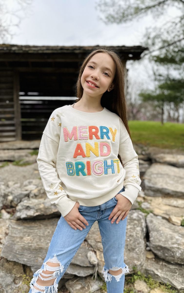 PAPER FLOWER MERRY & BRIGHT CHENILLE GRAPHIC SWEATSHIRT