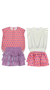 PLEAT MAE TOP CORAL BLOCK PRINT