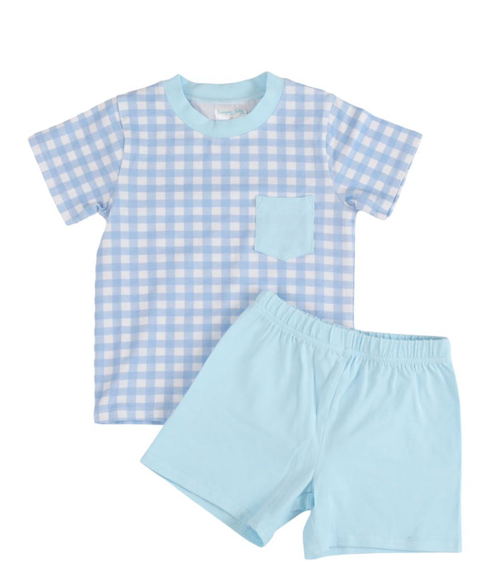 JUMPING JOLLY GINGHAM BOYS SET BLUE