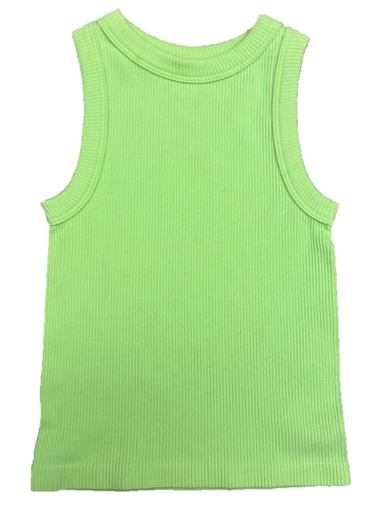 SUZETTE COLLECTION HIGH NECK RIBBED SEAMLESS TANK LIME GREEN