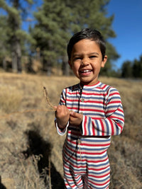 ME & HENRY RIBBED HENLEY ROMPER RED/BLUE/BEIGE