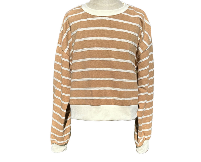 PLEAT NATALIE TOP COFFEE STRIPE