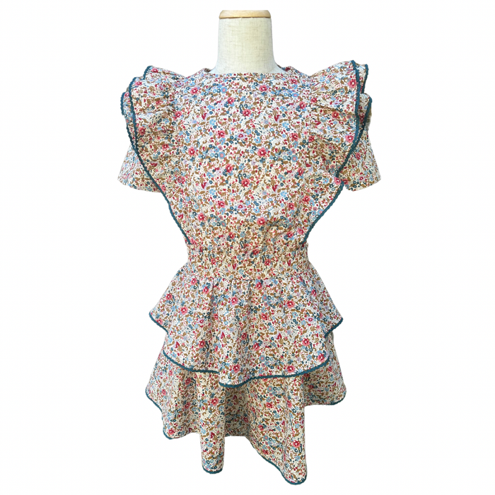 PLEAT COLLIER DRESS JEWEL FLORAL