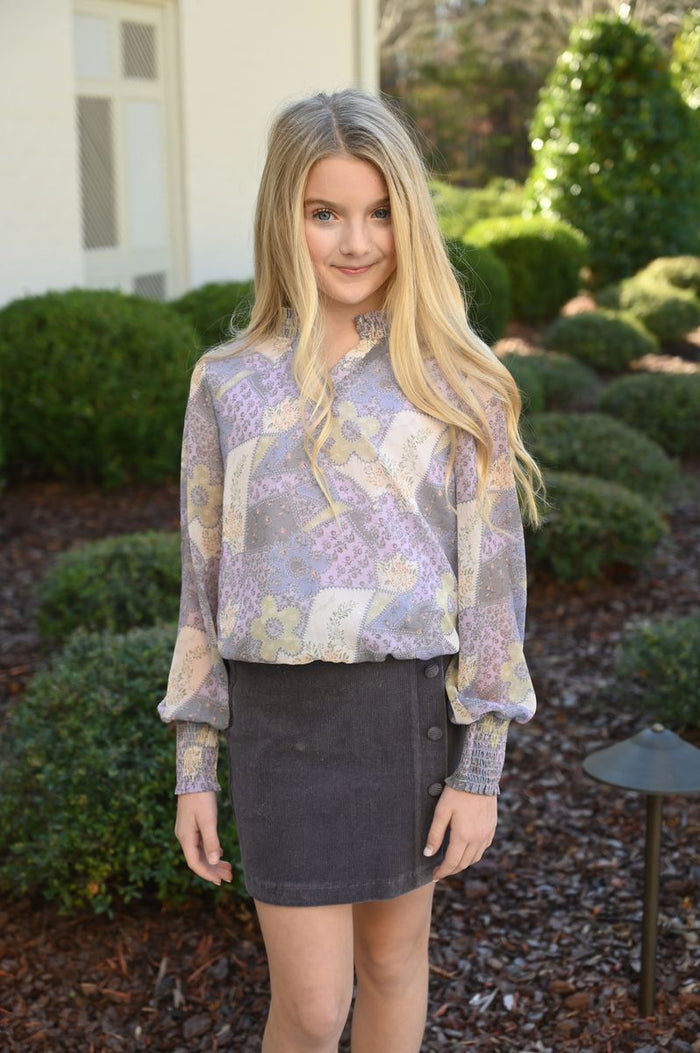 PLEAT ELIZABETH TOP PURPLE PATCH