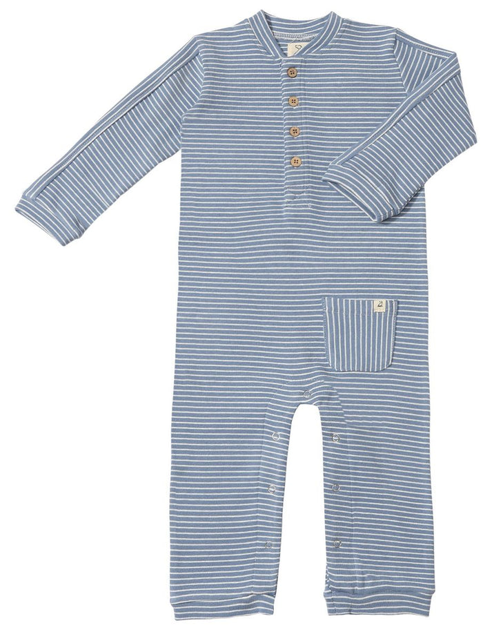 ME & HENRY MITCH HENLEY ROMPER BLUE STRIPE