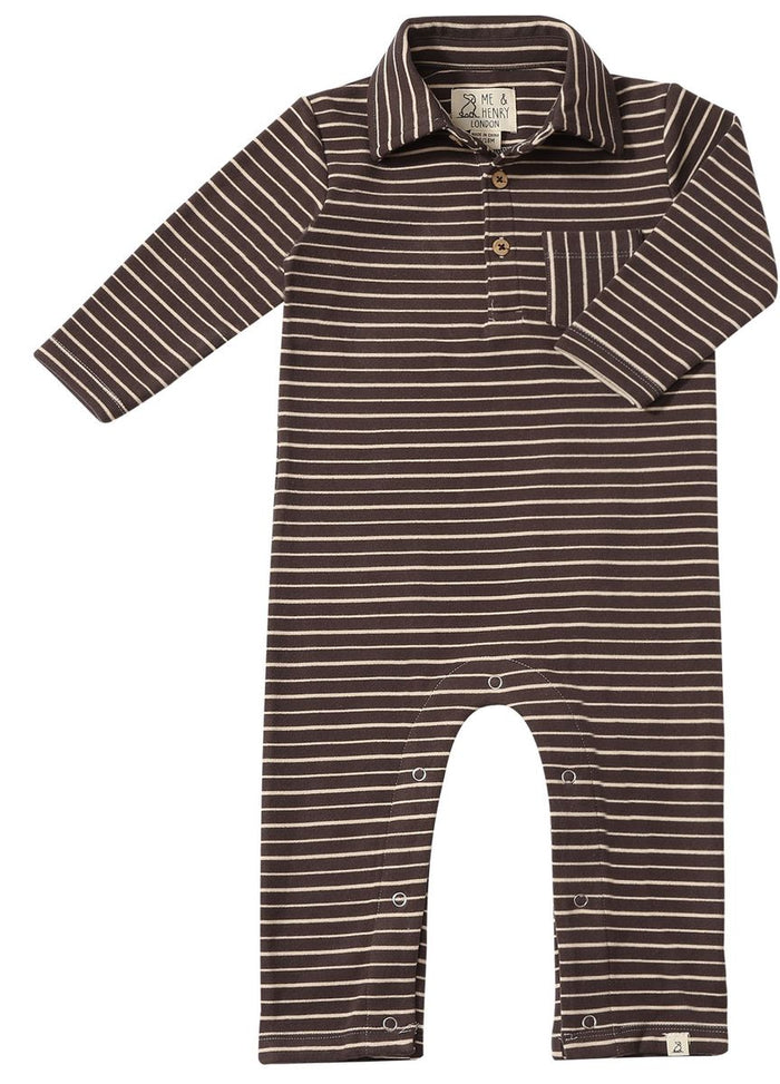 ME & HENRY KINGSTON POLO ROMPER BROWN STRIPE