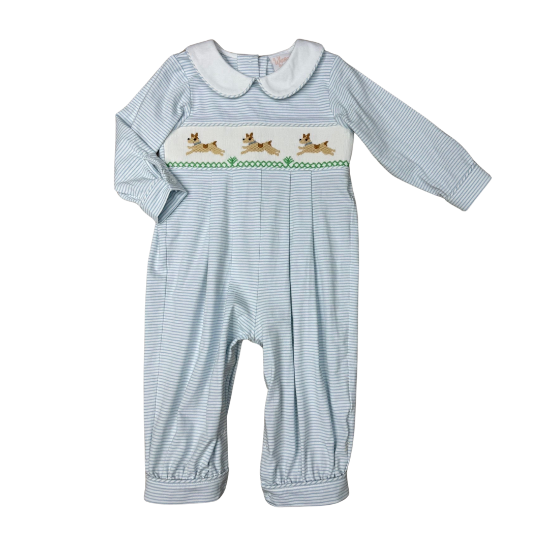 WHIMSEY BAY KIDS PETEY PUPPY SMOCKED COLLARED ROMPER