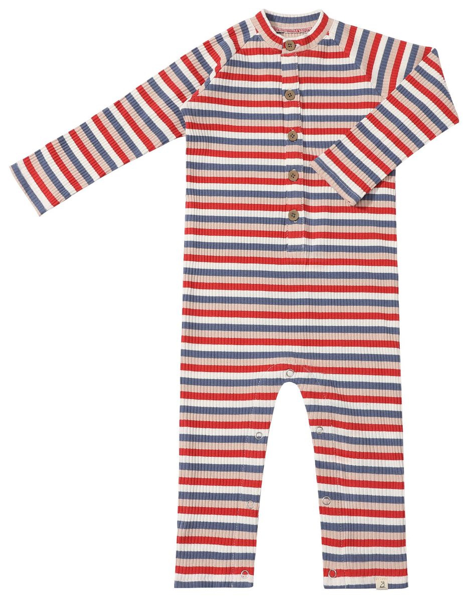 ME & HENRY RIBBED HENLEY ROMPER RED/BLUE/BEIGE