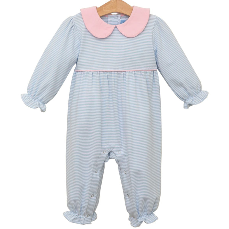 TROTTER STREET KATHERINE ROMPER LIGHT BLUE STRIPE/LIGHT PINK