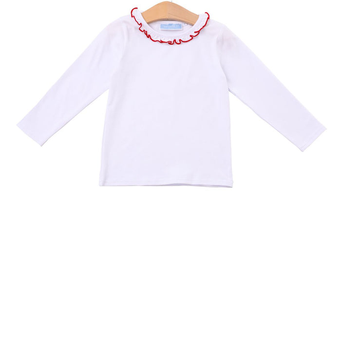 TROTTER STREET VERA RUFFLE TOP WHITE/RED