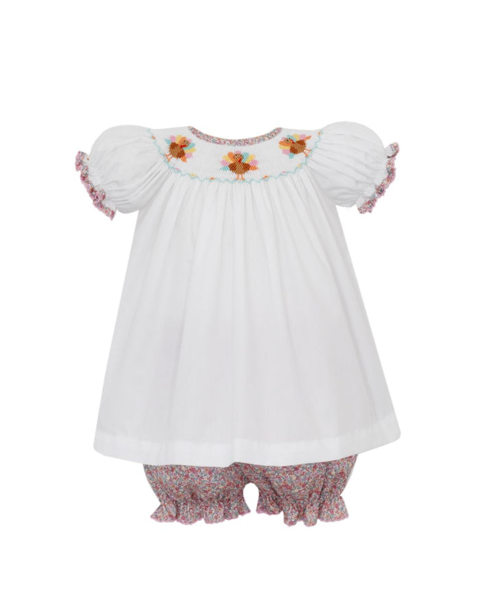 PETIT BEBE TURKEY GIRLS PINK FLORAL BISHOP BLOOMER SET