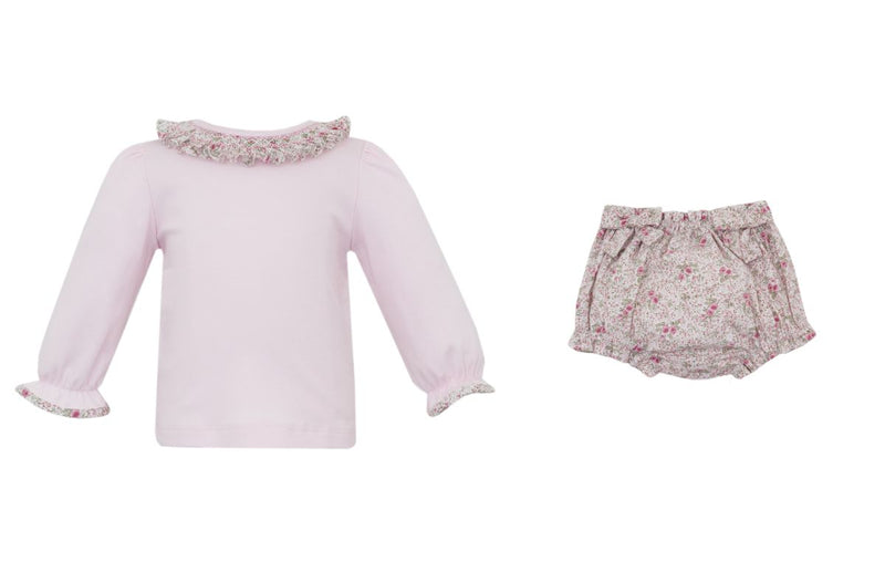 PETIT BEBE PINK ROSE FLORAL BLOOMER SET