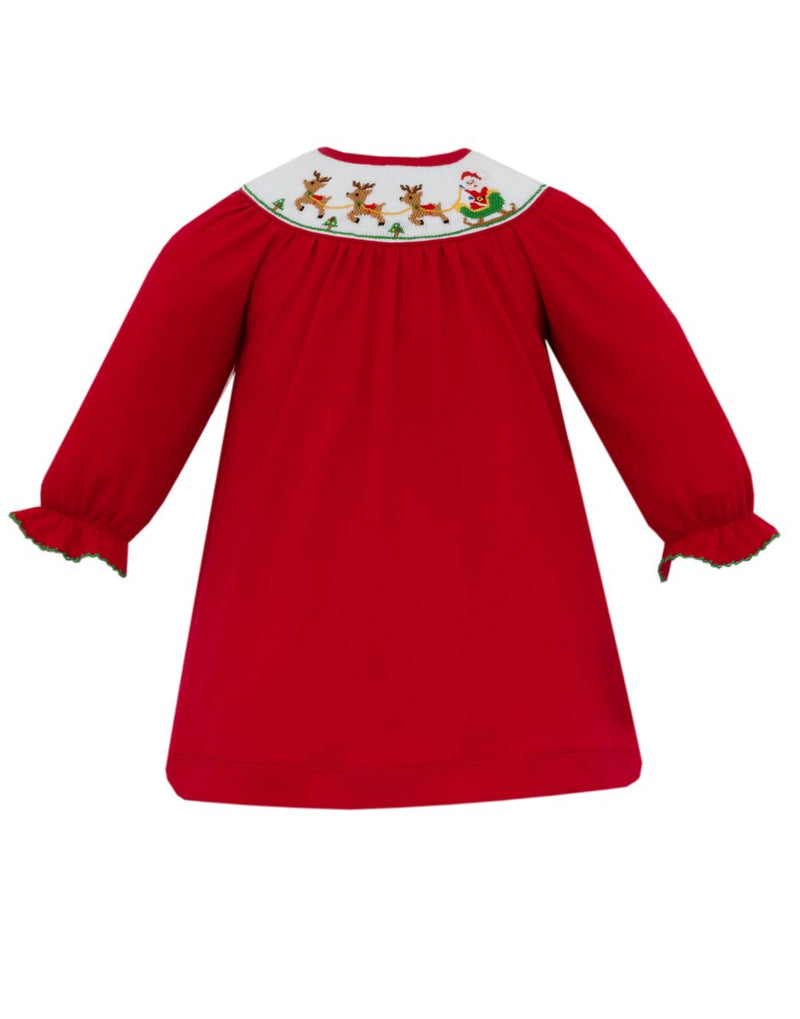 PETIT BEBE SANTA W/SLEIGH GIRLS RED KNIT BISHOP
